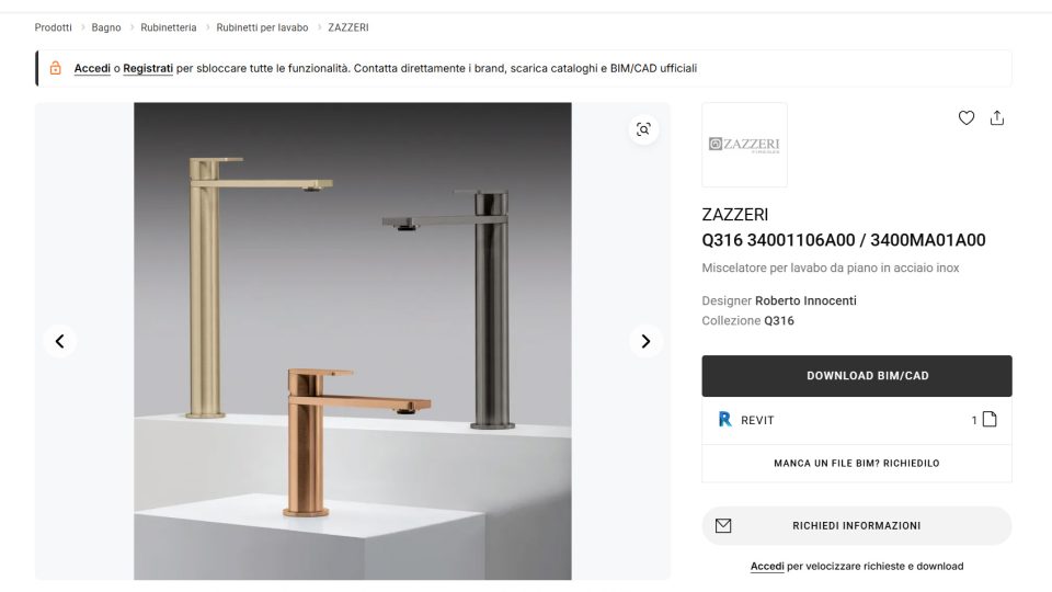 ZAZZERI EXPANDS ITS BIM OFFER THE Q316 COLLECTION ALSO ENTERS THE DIGITAL GALLERY ON ARCHIPRODUCTS